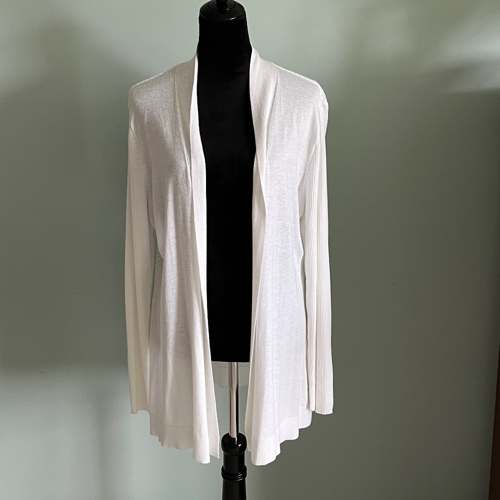 Liz Claiborne White Open Front Knit Cardigan XL